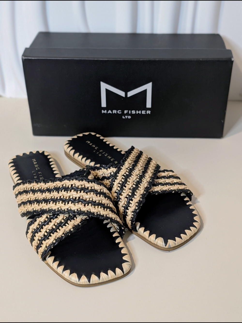 NIB Marc Fisher LTD Nylie Woven Raffia Slide Sandals 8